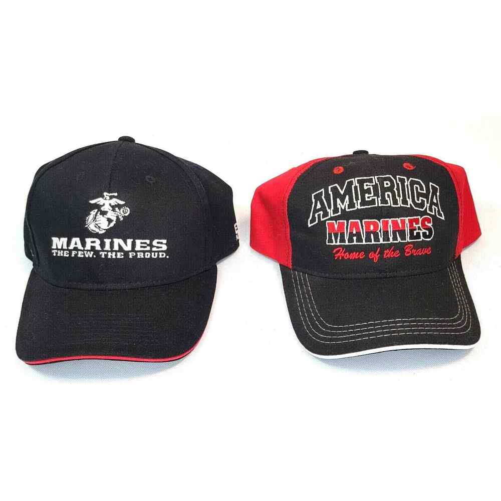 Lot Of Two (2) U.S. Marine Strapback Caps Hats JMW Brand Made in The USA EUC